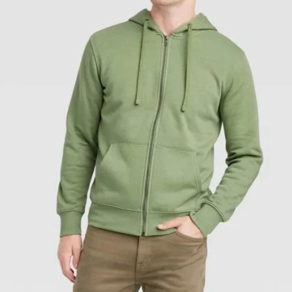 Men's Hooded Zip-Up Sweatshirt - Goodfellow Co Green M: Fleece - Picture 5 of 5